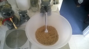 The dry ingredients being mixed together.